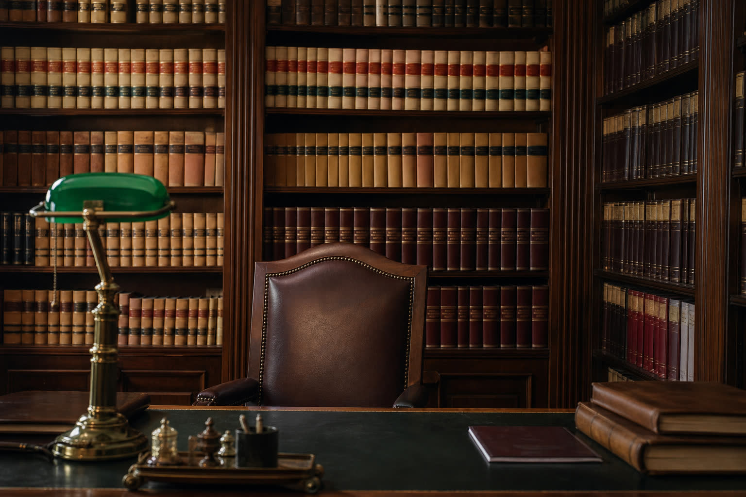 Biblioteca giuridica con volumi rilegati